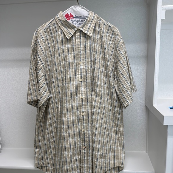 Daniel‎ Cremieux Men’s XL Short Sleeve 100% Cotton Blue Tan Plaid Button Down - Picture 1 of 10